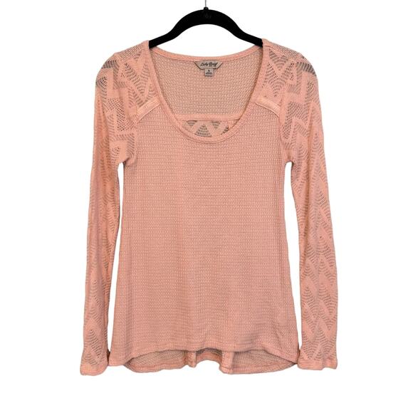 Lucky Brand Top Womens Small Pink Ginny Lace Thermal Long Sleeve Pullover Pink - Picture 1 of 8